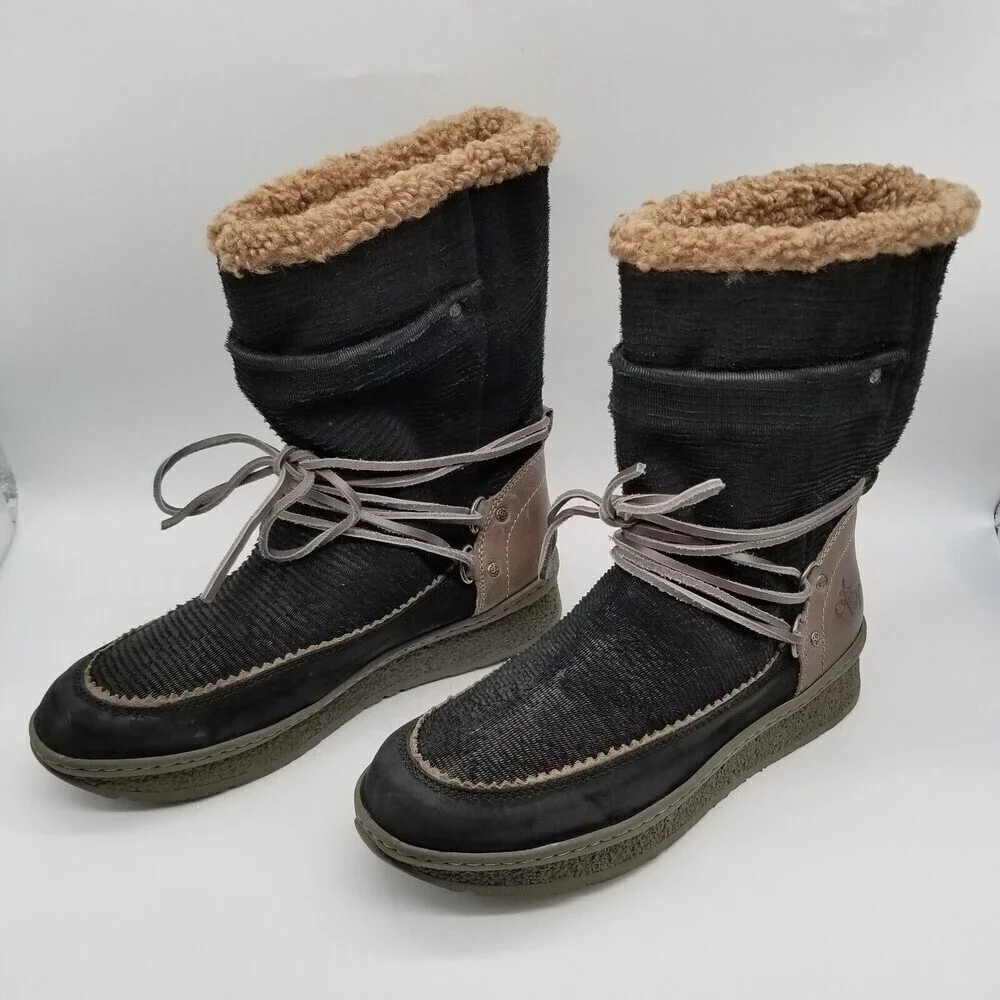 Otbt Women Black Leather‎ Fur Lining Slope Winter Boots 9